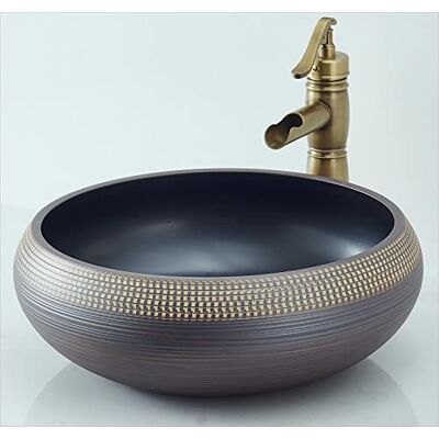 NATURFLAIR Vessel Sink Round 420 x 150mm Bathroom Sink, Counter Top Black+ Coffee Color Cloakroom Porcelain Ceramic Vessel Vanity Sinks Art Basin for Bathroom, Lavatory, Vanity Cabinet,Toilet NATURFLAIR Vessel Sink Round 420 x 150mm Bathroom Sink, Counter Top Black+ Coffee Color Cloakroom Porcelain Ceramic Vessel Vanity Sinks Art Basin for Bathroom, Lavatory, Vanity Cabinet,Toilet