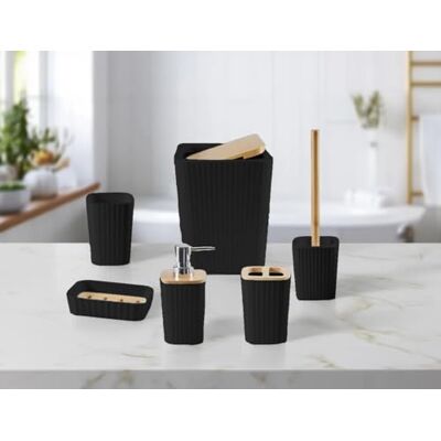 GC GAVENO CAVAILIA Bathroom Accessories Sets Complete 12-Piece Lid Rubbish Bin Lotion Soap Dispenser Holder Toothbrush Holder Divider Cup Soap Dish Toilet Brush Ribbed Storage Organizer, Black GC GAVENO CAVAILIA Bathroom Accessories Sets Complete 12-Piece Lid Rubbish Bin Lotion Soap Dispenser Holder Toothbrush Holder Divider Cup Soap Dish Toilet Brush Ribbed Storage Organizer, Black