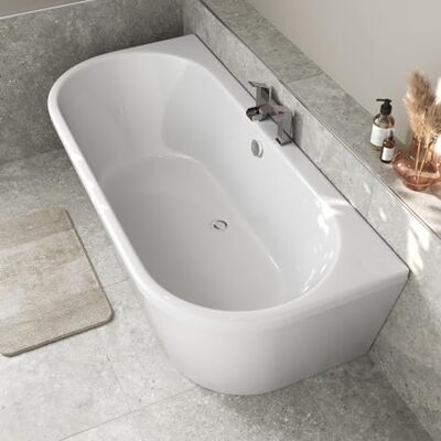 BAYSTONE Freestanding Bath 1700x750mm Double Ended White Acrylic Bathroom Modern Luxury Back to Wall Soaking Tub Curved BAYSTONE Freestanding Bath 1700x750mm Double Ended White Acrylic Bathroom Modern Luxury Back to Wall Soaking Tub Curved