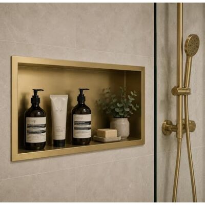 Corso Bathrooms Brushed Brass 304 Stainless Steel Recess Shower Niche 600 x 300mm Waterproof Modern Space Saving Shower Storage Corso Bathrooms Brushed Brass 304 Stainless Steel Recess Shower Niche 600 x 300mm Waterproof Modern Space Saving Shower Storage