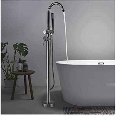 ANWEALTH Modern Bath Mixer Tap with Shower Waterfall Freestanding Bathtub Tap Floor Standing Faucet with Hand Shower with 360° Rotating Nozzle Hot and Cold Water Tub Tap Brass Bathroom Shower Set Gun Grey ANWEALTH Modern Bath Mixer Tap with Shower Waterfall Freestanding Bathtub Tap Floor Standing Faucet with Hand Shower with 360° Rotating Nozzle Hot and Cold Water Tub Tap Brass Bathroom Shower Set Gun Grey