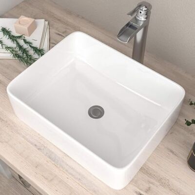 Mocoloo Rectangle Above Counter Vessel Sink 19x15 Small Countertop Installation Bathroom Sink White Porcelain Ceramic Lavatory Vanity Sink Basin Without Overflow. Mocoloo Rectangle Above Counter Vessel Sink 19x15 Small Countertop Installation Bathroom Sink White Porcelain Ceramic Lavatory Vanity Sink Basin Without Overflow.