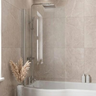 Affine 6mm Curved Edge Toughened Safety Glass Over Bath Frameless Shower Screen Panel Shower Door Chrome Pivot Hinged 850mm Affine 6mm Curved Edge Toughened Safety Glass Over Bath Frameless Shower Screen Panel Shower Door Chrome Pivot Hinged 850mm