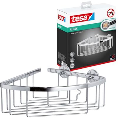 tesa UK tesa Aluxx Shower Corner Shelf, high Gloss Chromed Aluminum, self-Adhesive, Adhesive mounting Technology, 92mm x 192mm x 200mm tesa UK tesa Aluxx Shower Corner Shelf, high Gloss Chromed Aluminum, self-Adhesive, Adhesive mounting Technology, 92mm x 192mm x 200mm