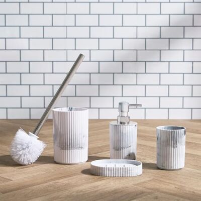 OHS Bathroom Accessories Set, Ribbed Bathroom Storage Bath Gift Set Bathroom Organiser Accessories for Home Small Bathroom Toilet Brush Soap Dispenser Toothbrush Holder, White Marble OHS Bathroom Accessories Set, Ribbed Bathroom Storage Bath Gift Set Bathroom Organiser Accessories for Home Small Bathroom Toilet Brush Soap Dispenser Toothbrush Holder, White Marble