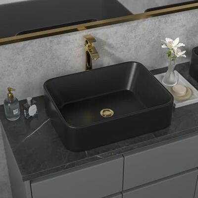 Sarlai Bathroom Vessel Sink 19"x15" Modern Bathroom Sink Rectangular Above Counter Black Porcelain Ceramic Bathroom Vessel Vanity Sink Art Basin Sarlai Bathroom Vessel Sink 19"x15" Modern Bathroom Sink Rectangular Above Counter Black Porcelain Ceramic Bathroom Vessel Vanity Sink Art Basin