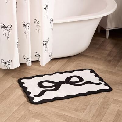 OHS Bow Bathroom Mat, Soft Absorbent Non-Slip Cute Velvet Bath Mat Decorative Comfy Quick Drying Tufted Bath Mats for Bathroom Floor Machine Washable Shower Rug Foot Mats, Monochrome OHS Bow Bathroom Mat, Soft Absorbent Non-Slip Cute Velvet Bath Mat Decorative Comfy Quick Drying Tufted Bath Mats for Bathroom Floor Machine Washable Shower Rug Foot Mats, Monochrome
