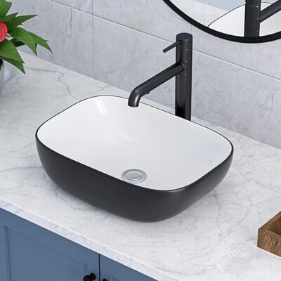 Lepuday Rectangle Bathroom Vessel Sink- 17"x13" Rectangular Bathroom Above Counter Vessel Sink Black and White Ceramic Porcelain Vanity Sink Art Basin Lepuday Rectangle Bathroom Vessel Sink- 17"x13" Rectangular Bathroom Above Counter Vessel Sink Black and White Ceramic Porcelain Vanity Sink Art Basin