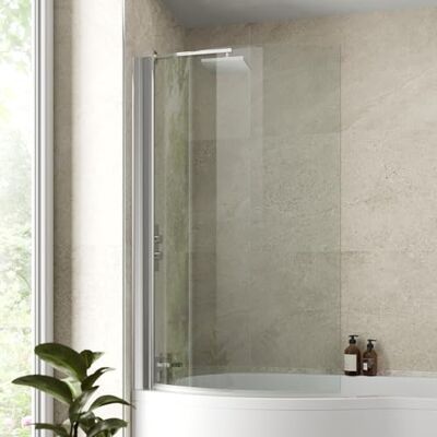 Affine 6mm Curved Edge Toughened Safety Glass Over Bath Frameless Shower Screen Panel Shower Door Chrome Pivot Hinged 850mm Affine 6mm Curved Edge Toughened Safety Glass Over Bath Frameless Shower Screen Panel Shower Door Chrome Pivot Hinged 850mm