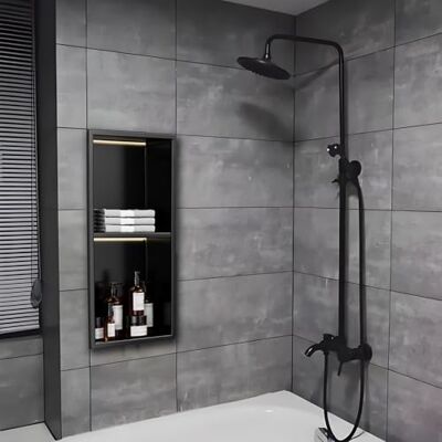 Baodiale Matte Black Stainless Steel Shower Niche with LED Light, No Tile Needed, Recessed Niche for Bathroom Over Mount Installation Baodiale Matte Black Stainless Steel Shower Niche with LED Light, No Tile Needed, Recessed Niche for Bathroom Over Mount Installation