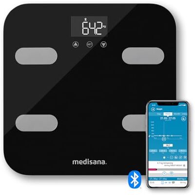 Medisana BS 602 connect WiFi and Bluetooth Body analysis scale – Digital Bathroom Scales with Body Fat, Muscle and Bone Mass, Heart Rate, BMI and BMR, Automatic User Detection Medisana BS 602 connect WiFi and Bluetooth Body analysis scale – Digital Bathroom Scales with Body Fat, Muscle and Bone Mass, Heart Rate, BMI and BMR, Automatic User Detection