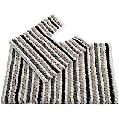 Allure Bath Fashions Allure Striped Chunky Bobble Two Piece Bath Mat & Toilet Mat Set – Thick, Hand-Woven, Super Soft, Bathroom Rugs (Monochrome) Allure Bath Fashions Allure Striped Chunky Bobble Two Piece Bath Mat & Toilet Mat Set – Thick, Hand-Woven, Super Soft, Bathroom Rugs (Monochrome)