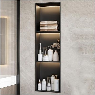 ZCFLWR Stainless Steel Wall Niche, Recessed Shower Niche Cubby With Led Light, Waterproof Organizer Shelf For Bathroom Storage Over, No Tile Needed(Black,90x28x12.5cm) ZCFLWR Stainless Steel Wall Niche, Recessed Shower Niche Cubby With Led Light, Waterproof Organizer Shelf For Bathroom Storage Over, No Tile Needed(Black,90x28x12.5cm)