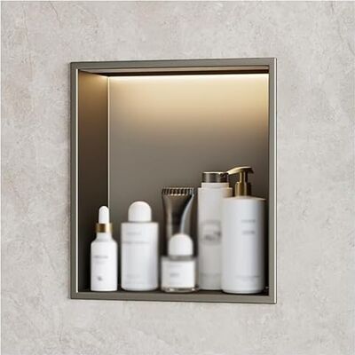 ZCFLWR Stainless Steel Wall Niche, Recessed Shower Niche Cubby With Led Light, Waterproof Organizer Shelf For Bathroom Storage Over, No Tile Needed(Gray,32x32x12.5cm) ZCFLWR Stainless Steel Wall Niche, Recessed Shower Niche Cubby With Led Light, Waterproof Organizer Shelf For Bathroom Storage Over, No Tile Needed(Gray,32x32x12.5cm)