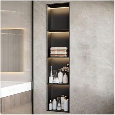 ZCFLWR Stainless Steel Wall Niche, Recessed Shower Niche Cubby With Led Light, Waterproof Organizer Shelf For Bathroom Storage Over, No Tile Needed(Black,120x28x12.5cm) ZCFLWR Stainless Steel Wall Niche, Recessed Shower Niche Cubby With Led Light, Waterproof Organizer Shelf For Bathroom Storage Over, No Tile Needed(Black,120x28x12.5cm)