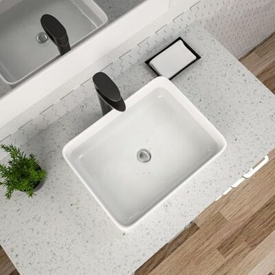 Dcolora Vessel Sink Rectangle, 19"x15" White Vessel Sink Ceramic Porcelain Rectangular Bathroom Vessel Sink Above Counter Vanity Sink Basin Dcolora Vessel Sink Rectangle, 19"x15" White Vessel Sink Ceramic Porcelain Rectangular Bathroom Vessel Sink Above Counter Vanity Sink Basin