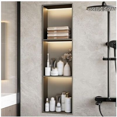ZCFLWR Stainless Steel Wall Niche, Recessed Shower Niche Cubby With Led Light, Waterproof Organizer Shelf For Bathroom Storage Over, No Tile Needed(Gray,90x28x12.5cm) ZCFLWR Stainless Steel Wall Niche, Recessed Shower Niche Cubby With Led Light, Waterproof Organizer Shelf For Bathroom Storage Over, No Tile Needed(Gray,90x28x12.5cm)