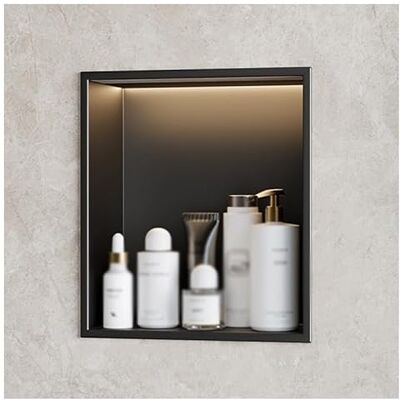ZCFLWR Stainless Steel Wall Niche, Recessed Shower Niche Cubby With Led Light, Waterproof Organizer Shelf For Bathroom Storage Over, No Tile Needed(Black,32x32x12.5cm) ZCFLWR Stainless Steel Wall Niche, Recessed Shower Niche Cubby With Led Light, Waterproof Organizer Shelf For Bathroom Storage Over, No Tile Needed(Black,32x32x12.5cm)
