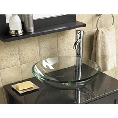 BELOFAY Home Supplies – Modern Tempered Clear Glass Round Vessel Sink Bowl Bathroom, Cloakroom Countertop Basin Sink with Tap, Pop up Waste, Chrome Bottle Trap BELOFAY Home Supplies – Modern Tempered Clear Glass Round Vessel Sink Bowl Bathroom, Cloakroom Countertop Basin Sink with Tap, Pop up Waste, Chrome Bottle Trap
