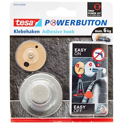 tesa UK tesa Powerbutton Universal Self-Adhesive Hook Round Chrome-Plated Metal Hook Bathroom Towel Holder Max Load 6 kg tesa UK tesa Powerbutton Universal Self-Adhesive Hook Round Chrome-Plated Metal Hook Bathroom Towel Holder Max Load 6 kg