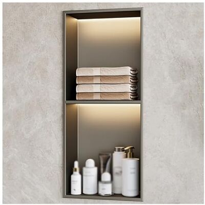 ZCFLWR Stainless Steel Wall Niche, Recessed Shower Niche Cubby With Led Light, Waterproof Organizer Shelf For Bathroom Storage Over, No Tile Needed(Gray,70x28x12.5cm) ZCFLWR Stainless Steel Wall Niche, Recessed Shower Niche Cubby With Led Light, Waterproof Organizer Shelf For Bathroom Storage Over, No Tile Needed(Gray,70x28x12.5cm)