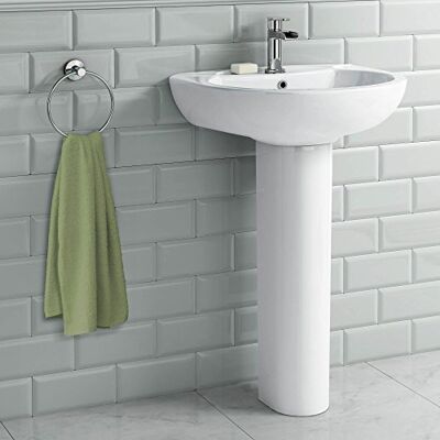 iBathUK Round Bathroom Pedestal Sink High Gloss White Ceramic Wash Basin CB613FPB iBathUK Round Bathroom Pedestal Sink High Gloss White Ceramic Wash Basin CB613FPB