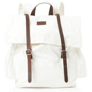TALOON Men Rucksack Backpack - Sailcloth, Leather Details, White/Brown TALOON Men Rucksack Backpack - Sailcloth, Leather Details, White/Brown