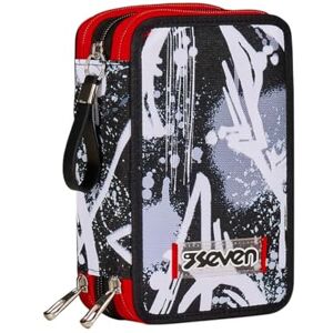 Seven Pencil Case 3 Compartments, Black, Triple Compartment, Complete with Pencils, Markers, Colours, Backpack Accessories, Elementary, Medium, Superior, Child and Boy, Black, Taglia Unica, School Seven Pencil Case 3 Compartments, Black, Triple Compartment, Complete with Pencils, Markers, Colours, Backpack Accessories, Elementary, Medium, Superior, Child and Boy, Black, Taglia Unica, School