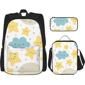 JABNOW Moon Cloud Star Printed Backpack Set, Backpack Combination with Lunch Bag Pencil Bag for Picnics, Outings(Unisex) JABNOW Moon Cloud Star Printed Backpack Set, Backpack Combination with Lunch Bag Pencil Bag for Picnics, Outings(Unisex)