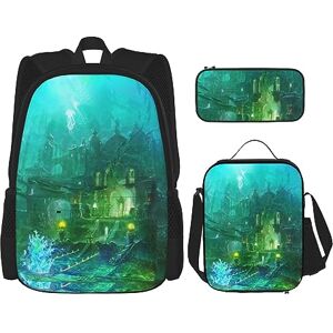 JABNOW Fantasy Ocean Printed Backpack Set, Backpack Combination with Lunch Bag Pencil Bag for Picnics, Outings(Unisex) JABNOW Fantasy Ocean Printed Backpack Set, Backpack Combination with Lunch Bag Pencil Bag for Picnics, Outings(Unisex)