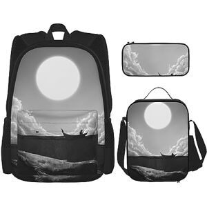 JABNOW Whale Full Moon Printed Backpack Set, Backpack Combination with Lunch Bag Pencil Bag for Picnics, Outings(Unisex) JABNOW Whale Full Moon Printed Backpack Set, Backpack Combination with Lunch Bag Pencil Bag for Picnics, Outings(Unisex)