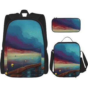 JABNOW The Stars Beside The Single-Plank Bridge Printed Backpack Set, Backpack Combination with Lunch Bag Pencil Bag for Picnics, Outings(Unisex) JABNOW The Stars Beside The Single-Plank Bridge Printed Backpack Set, Backpack Combination with Lunch Bag Pencil Bag for Picnics, Outings(Unisex)
