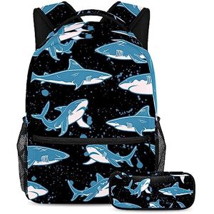Gwhzzp VAPOKF School Bag Set for Teen Girls Boys, Student Bookbag Backpack Rucksack with Pencil Case for School - Shark and Blue Painted on Black Gwhzzp VAPOKF School Bag Set for Teen Girls Boys, Student Bookbag Backpack Rucksack with Pencil Case for School - Shark and Blue Painted on Black