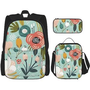 JABNOW Colorful Floral Printed Backpack Set, Backpack Combination with Lunch Bag Pencil Bag for Picnics, Outings(Unisex) JABNOW Colorful Floral Printed Backpack Set, Backpack Combination with Lunch Bag Pencil Bag for Picnics, Outings(Unisex)