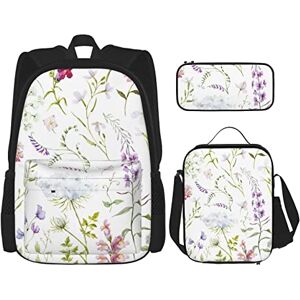 Watercolor Floral Pattern Backpack Set Three Piece Pocket Backpack Crossbody Lunch Bag Pencil Bag Set Boys' And Girls' Schoolbags, Black, One Size, Backpack,crossbody,travel Watercolor Floral Pattern Backpack Set Three Piece Pocket Backpack Crossbody Lunch Bag Pencil Bag Set Boys' And Girls' Schoolbags, Black, One Size, Backpack,crossbody,travel