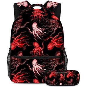 Gwhzzp VAPOKF School Bag Set for Teen Girls Boys Kids, Student Bookbag Backpack Rucksack with Pencil Case for Primary Secondary Junior High School - Watercolor Red Octopus Gwhzzp VAPOKF School Bag Set for Teen Girls Boys Kids, Student Bookbag Backpack Rucksack with Pencil Case for Primary Secondary Junior High School - Watercolor Red Octopus