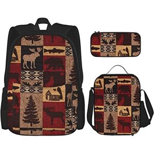 Lodge Bear Deer Fish Backpack Set Three Piece Pocket Backpack Crossbody Lunch Bag Pencil Bag Set Boys' And Girls' Schoolbags, Black, One Size, Backpack,crossbody,travel Lodge Bear Deer Fish Backpack Set Three Piece Pocket Backpack Crossbody Lunch Bag Pencil Bag Set Boys' And Girls' Schoolbags, Black, One Size, Backpack,crossbody,travel
