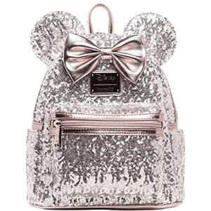 Loungefly Disney Minnie Mouse Silver and Pink Sequin Mini Backpack WDBK0645 Loungefly Disney Minnie Mouse Silver and Pink Sequin Mini Backpack WDBK0645