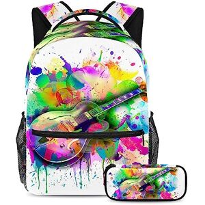 Gwhzzp VAPOKF School Bag Set for Teen Girls Boys Kids, Student Bookbag Backpack Rucksack with Pencil Case for Primary Secondary Junior High School - Watercolor Painting Guitar Gwhzzp VAPOKF School Bag Set for Teen Girls Boys Kids, Student Bookbag Backpack Rucksack with Pencil Case for Primary Secondary Junior High School - Watercolor Painting Guitar