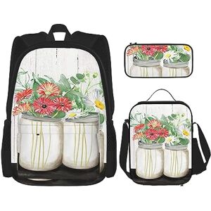 JABNOW Beautiful Flower Printed Backpack Set, Backpack Combination with Lunch Bag Pencil Bag for Picnics, Outings(Unisex) JABNOW Beautiful Flower Printed Backpack Set, Backpack Combination with Lunch Bag Pencil Bag for Picnics, Outings(Unisex)