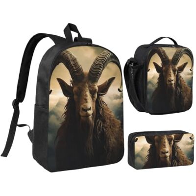 HETPLKD Goat Looking into Camera Backpack Set 3 PCS 17 Inch Laptop Backpack with Lunch Bag, Waterproof Daypack Insulated Lunch Box Large Capacity Coin Pouch Personalized Gift HETPLKD Goat Looking into Camera Backpack Set 3 PCS 17 Inch Laptop Backpack with Lunch Bag, Waterproof Daypack Insulated Lunch Box Large Capacity Coin Pouch Personalized Gift