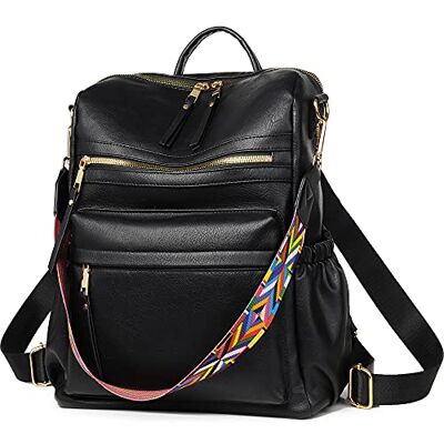 Dora & Liz Women Backpack Purse, Fashion Leather Designer Ladies Rucksack, Convertible Travel Shoulder Bag with Colorful Strap, Pu Black, M Dora & Liz Women Backpack Purse, Fashion Leather Designer Ladies Rucksack, Convertible Travel Shoulder Bag with Colorful Strap, Pu Black, M