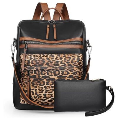 Dora & Liz Women Backpack Purse, Fashion Leather Designer Ladies Rucksack, Convertible Travel Shoulder Bag with Colorful Strap, Brown Leopard, M Dora & Liz Women Backpack Purse, Fashion Leather Designer Ladies Rucksack, Convertible Travel Shoulder Bag with Colorful Strap, Brown Leopard, M