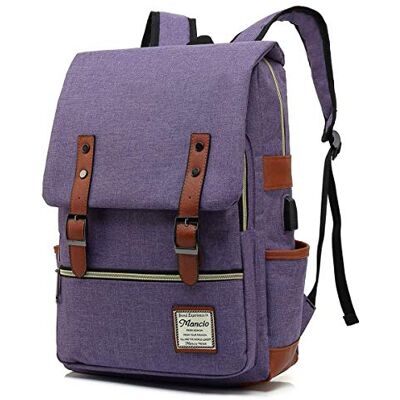 Mancio with USB Charging Port, Elegant Water Resistant Travelling Backpack Casual Daypacks College Shoulder Bag for Men Women, Fits up to 15.6Inch Laptop,Purple Mancio with USB Charging Port, Elegant Water Resistant Travelling Backpack Casual Daypacks College Shoulder Bag for Men Women, Fits up to 15.6Inch Laptop,Purple