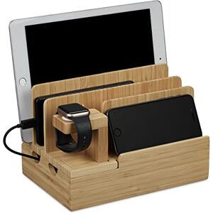 Relaxdays Charging Station, Tablet & Smartphone, iPhone, Apple Watch, H x W x D: 15 x 21.5 x 15, Bamboo, Natural Relaxdays Charging Station, Tablet & Smartphone, iPhone, Apple Watch, H x W x D: 15 x 21.5 x 15, Bamboo, Natural