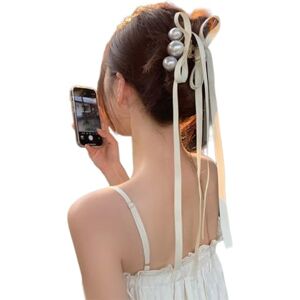 FROMCEO Ribbon Bow Hair Slides Ballet Hairclip Pearls Bowknot Hair Accessory Colorful Hairpin Stylish Headband For Women FROMCEO Ribbon Bow Hair Slides Ballet Hairclip Pearls Bowknot Hair Accessory Colorful Hairpin Stylish Headband For Women