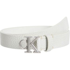 Calvin Klein Women's Monogram Plaque Buckle 2.5 cm Leather Belt, White (Silver Birch/Tumbled Pewter), 43.3 inches Calvin Klein Women's Monogram Plaque Buckle 2.5 cm Leather Belt, White (Silver Birch/Tumbled Pewter), 43.3 inches
