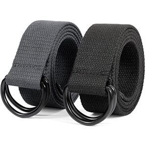 JASGOOD Men&Women Canvas Belt Web Fabric Casual Belt with Black Double D-ring 1 1/2" Wide Set of 2 (Black+Grey,Fit Waist Size 40''-45'')