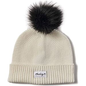Hurley Women's W Candace Pom Beanie Cold Weather hat, White, One Size Hurley Women's W Candace Pom Beanie Cold Weather hat, White, One Size