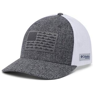 Columbia PFG Mesh Ball Cap, Grill Heather/White/US Fish Flag, S/M Columbia PFG Mesh Ball Cap, Grill Heather/White/US Fish Flag, S/M